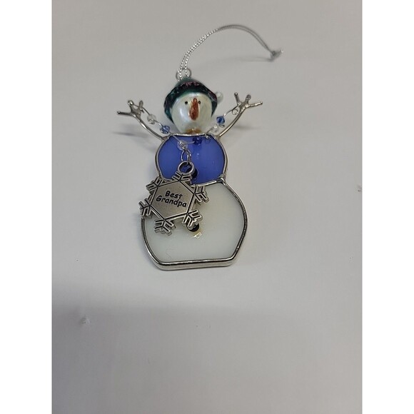 Ganz Stained Glass Snowman Best Grandpal Snowflake Charm Christmas Ornament - Picture 1 of 6
